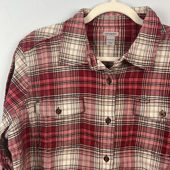 Carhartt womens XL flannel plaid button down top - Picture 2 of 7